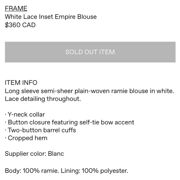 Frame White Lace Empire Blouse - Picture 5 of 6